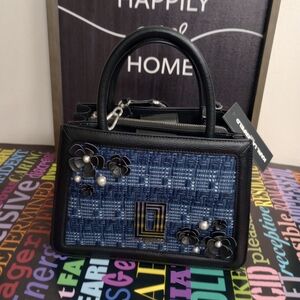 Karl Lagerfeld Black and Blue Floral Satchel